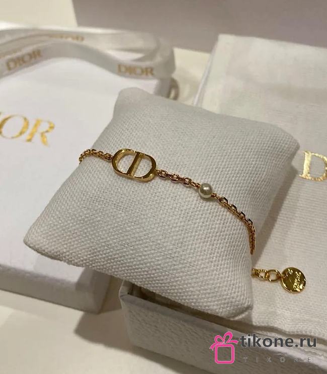 Dior Petit CD Bracelet Gold/ Silver Finish Metal and White Resin Pearl - 1