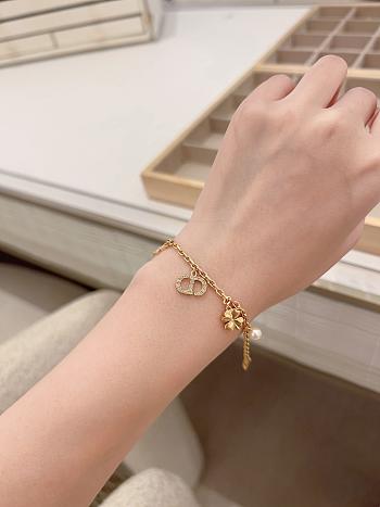 Dior Petit CD Lucky Charms Bracelet Gold Finish Metal with White Resin Pearl and Gold Tone Crystals