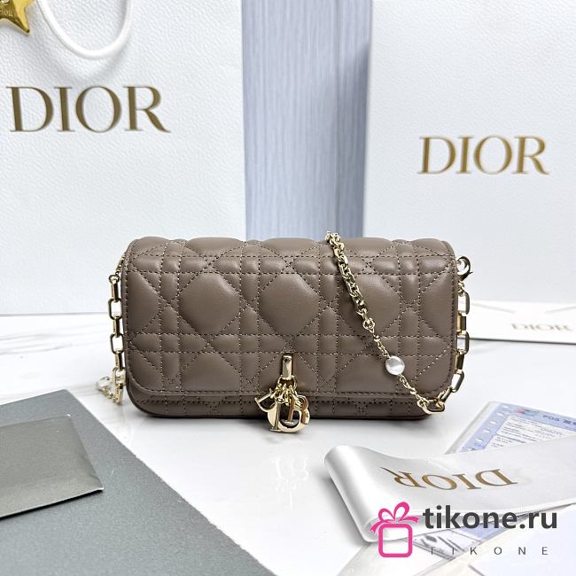 My Dior Talk Phone Pouch Taupe Cannage Lambskin - 18.5x10x4cm - 1