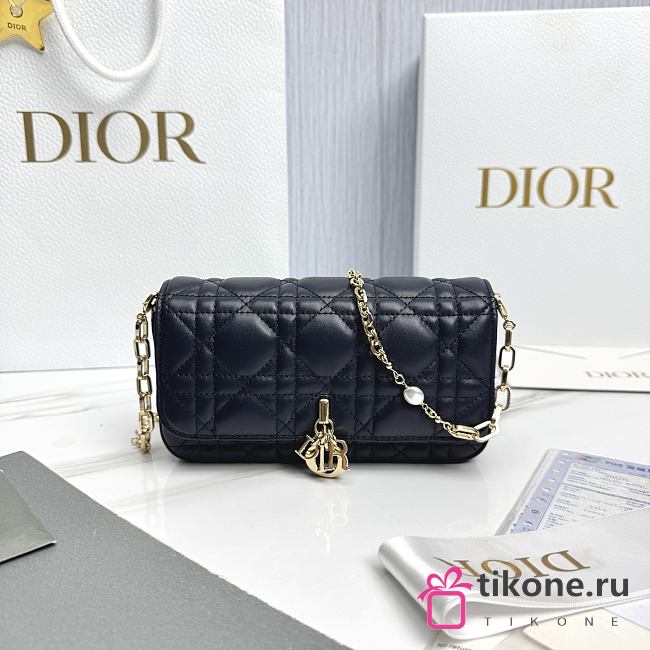 My Dior Talk Phone Pouch Navy Blue Cannage Lambskin - 18.5x10x4cm - 1