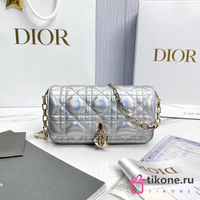 My Dior Talk Phone Pouch Silver Cannage Lambskin - 18.5x10x4cm - 1