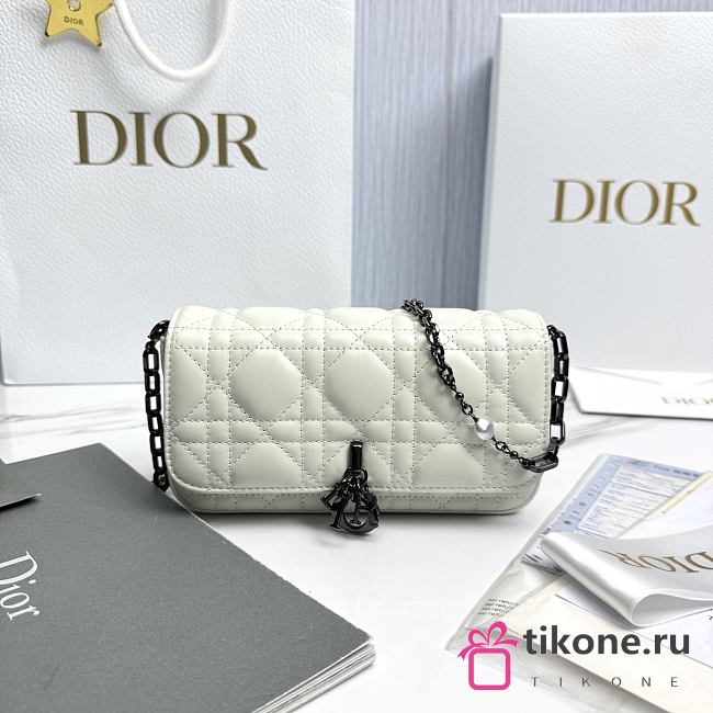 My Dior Talk Phone Pouch White Gunmetal Hardware Cannage Lambskin - 18.5x10x4cm - 1
