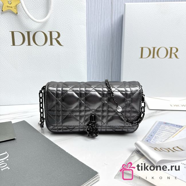 My Dior Talk Phone Pouch Metallic Grey Cannage Lambskin - 18.5x10x4cm - 1