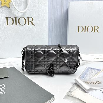 My Dior Talk Phone Pouch Metallic Grey Cannage Lambskin - 18.5x10x4cm