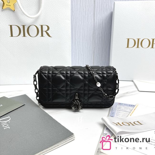 My Dior Talk Phone Pouch Black Gunmetal Hardware Cannage Lambskin - 18.5x10x4cm - 1