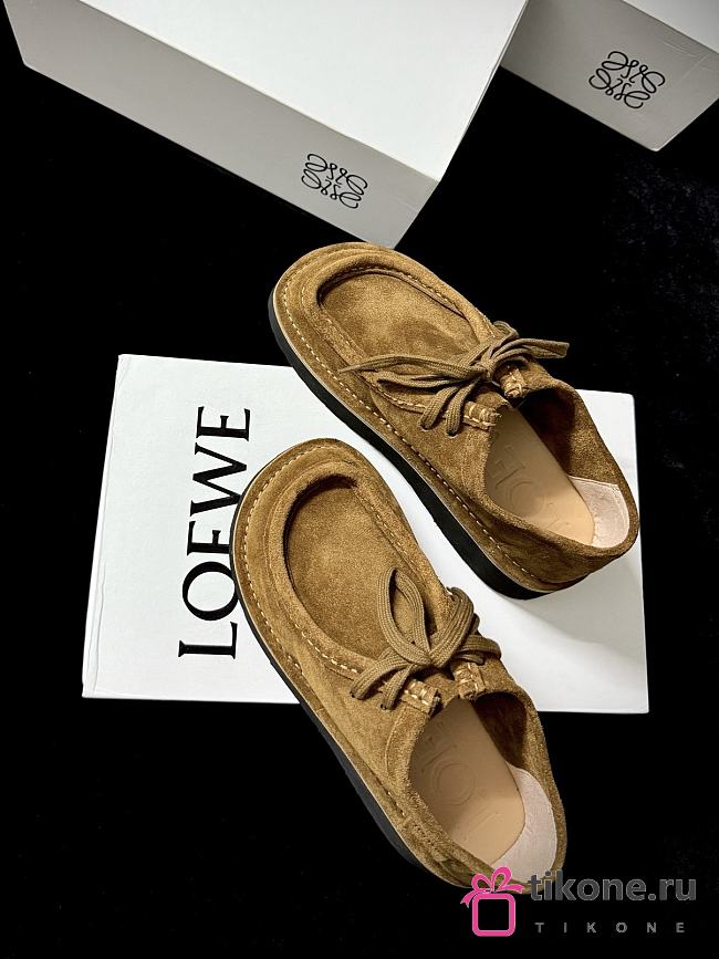 Loewe Faro Lace-up in Suede Calfskin Brown - 1