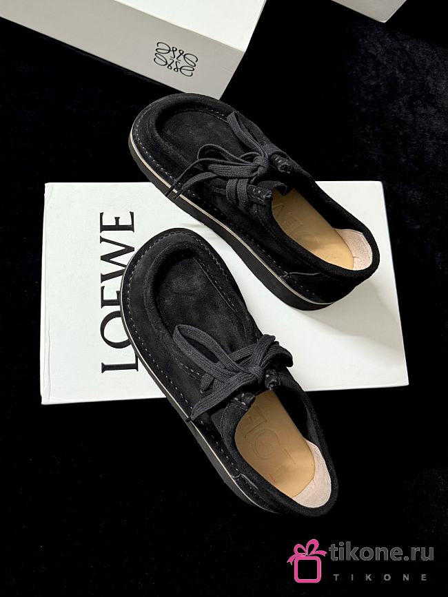 Loewe Faro Lace-up in Suede Calfskin Black - 1