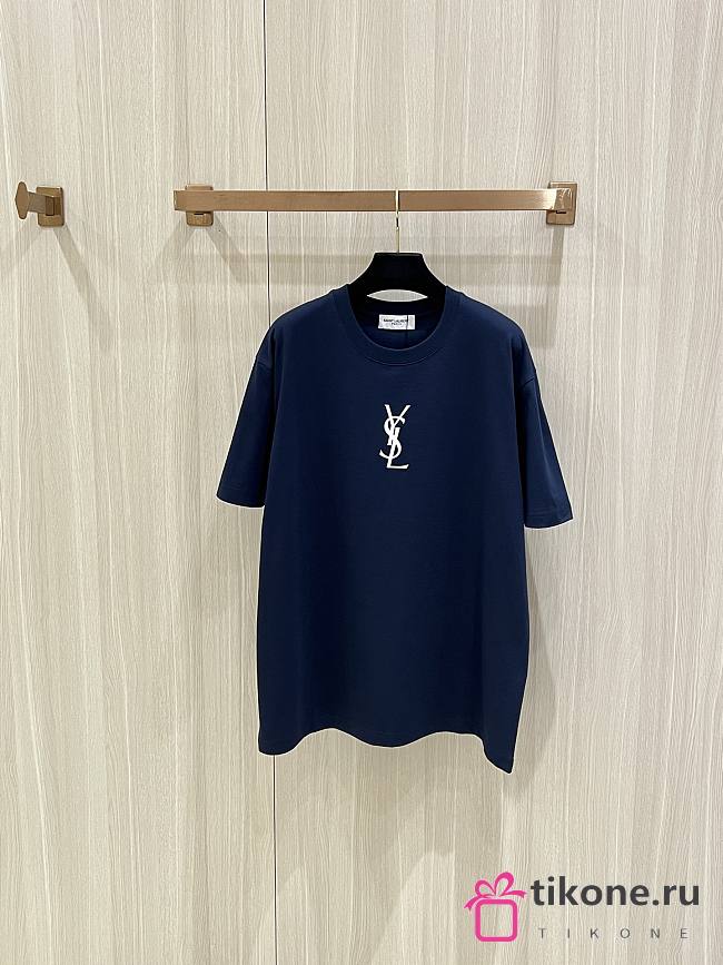 YSL T-Shirt Large Letter Logo Printed Navy Blue - 1