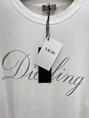 Dior CD T-Shirt with Double-Stitch Collar and Shimmering Silver Lettering White - 3