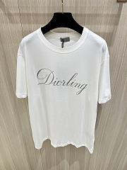 Dior CD T-Shirt with Double-Stitch Collar and Shimmering Silver Lettering White - 4