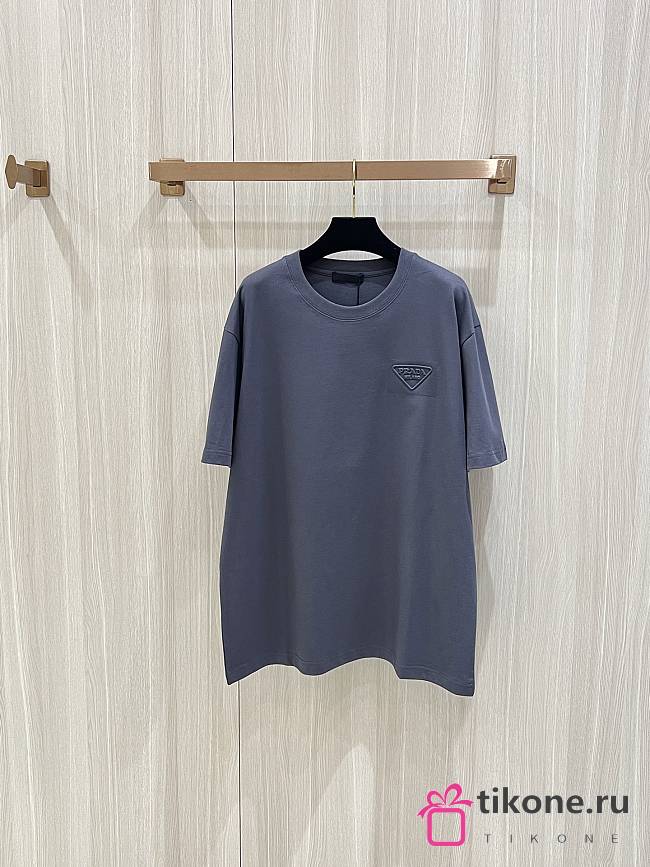 Prada T-Shirt Classic Triangle Embossed Logo in Slate Gray - 1