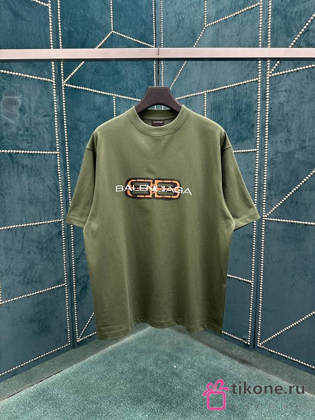 Balenciaga T-Shirt BB Icon Stencil Jersey Knit High-end Version in Green  - 1