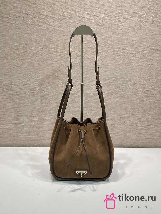 Prada Darling Suede Mini Bucket Bag Brown 1BE087 - 22x21x10.5cm - 1