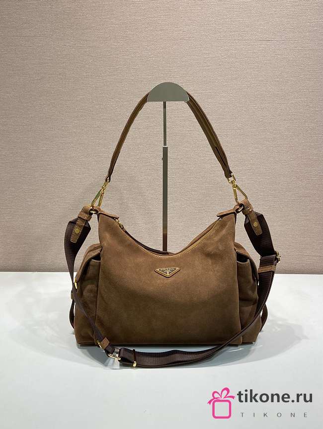 Prada Explore Suede Bag Dark Brown 1BC264 - 32x22x11.5cm - 1