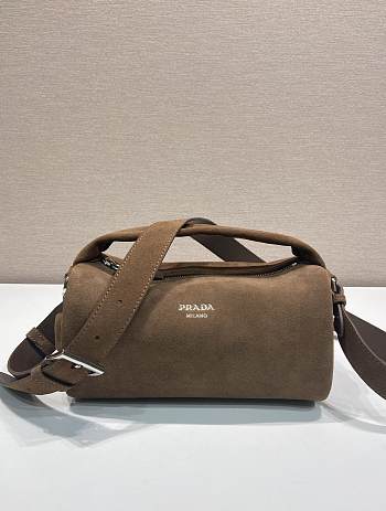 Prada Nappa Suede Shoulder Bag 2VH188 Brown - 24x11x11cm