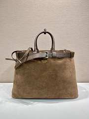 Prada Large Buckle Suede Bag With Belt Brown 1BG126 - 37.5x27.5x14cm - 1