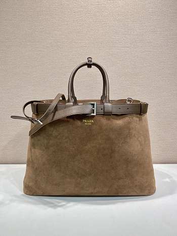 Prada Large Buckle Suede Bag With Belt Brown 1BG126 - 37.5x27.5x14cm