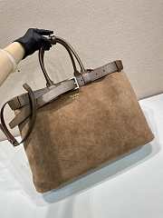 Prada Large Buckle Suede Bag With Belt Brown 1BG126 - 37.5x27.5x14cm - 5