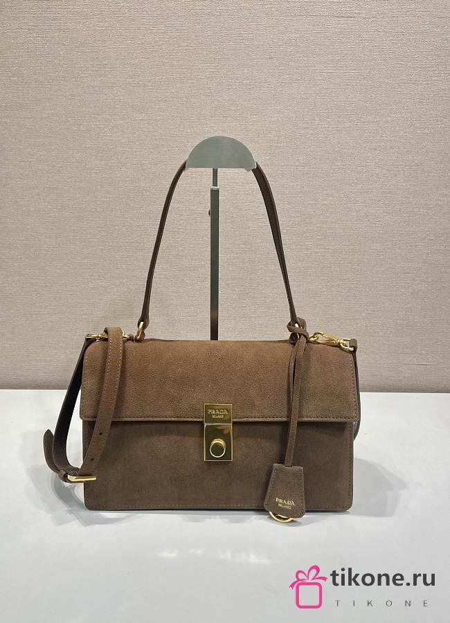 Prada Soft Sound Medium Suede Shoulder Bag Brown 1BN023 - 28x16x10cm - 1