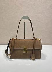 Prada Soft Sound Medium Suede Shoulder Bag Brown 1BN023 - 28x16x10cm - 1