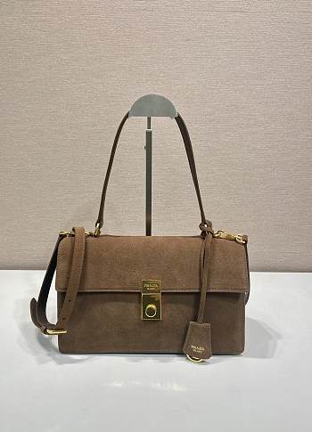 Prada Soft Sound Medium Suede Shoulder Bag Brown 1BN023 - 28x16x10cm