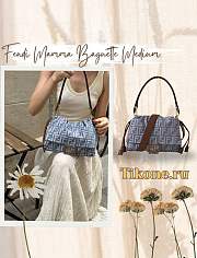 Fendi Mamma Baguette Medium Blue Denim Effect FF Jacquard Bag - 26.5x18x8.5cm - 1