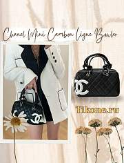 Chanel Mini Cambon Ligne Bowler Bag in Quilted Black White Logo Leather - 21x12x9cm - 1