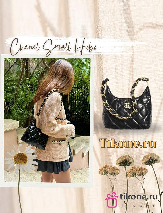 Chanel Small Hobo Bag Shiny Lambskin & Gold Tone Metal Black - 22.5x19.5x8.5cm - 1