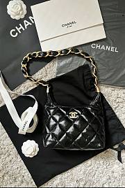 Chanel Small Hobo Bag Shiny Lambskin & Gold Tone Metal Black - 22.5x19.5x8.5cm - 3