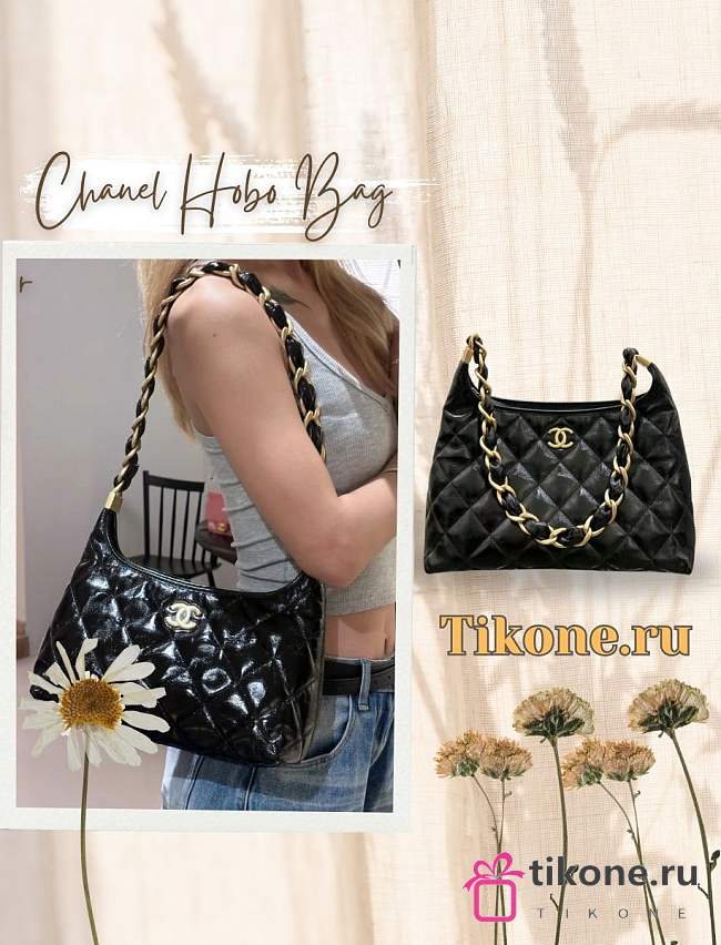 Chanel Hobo Bag Shiny Lambskin & Gold Tone Metal Black - 24x26x9.5cm - 1