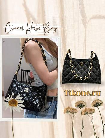 Chanel Hobo Bag Shiny Lambskin & Gold Tone Metal Black - 24x26x9.5cm
