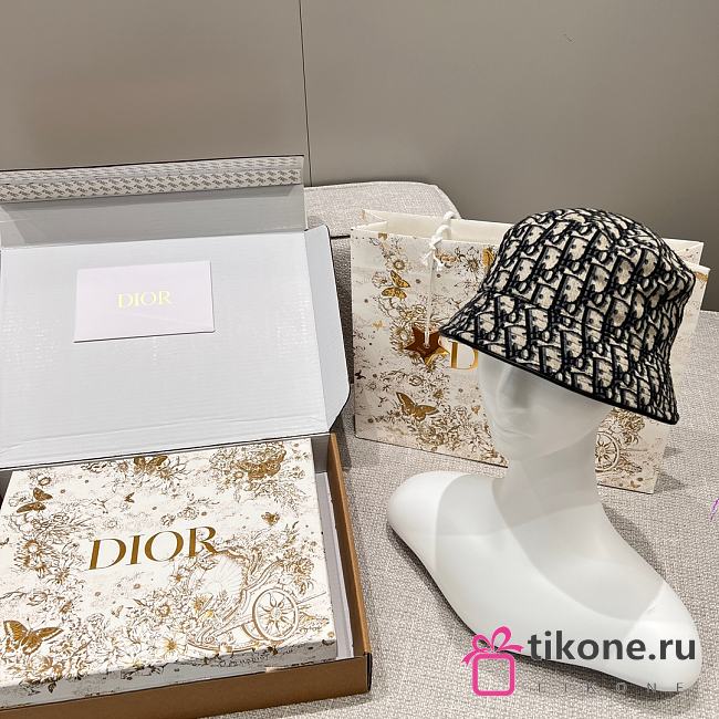 Dior Oblique Bucket Hat Navy Blue and Beige Blended Cotton Jacquard - 1