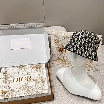 Dior Oblique Bucket Hat Navy Blue and Beige Blended Cotton Jacquard