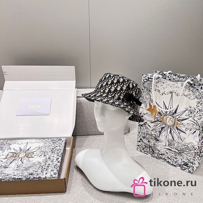 Dior Oblique Bucket Hat Navy Blue and Beige Blended Cotton Jacquard 20196 - 1