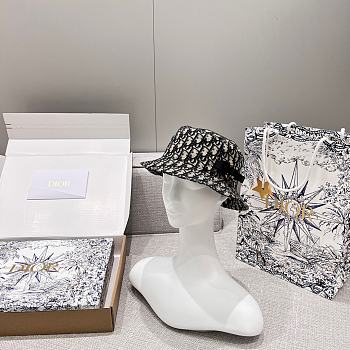 Dior Oblique Bucket Hat Navy Blue and Beige Blended Cotton Jacquard 20196