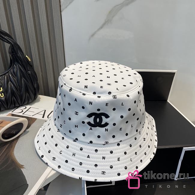 Chanel Polka Dot Logo Bucket Hat White - 1