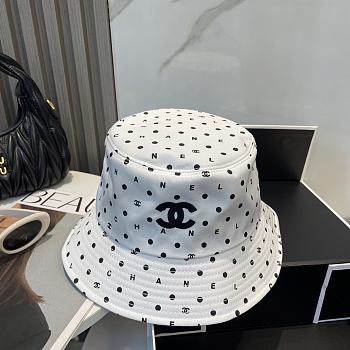 Chanel Polka Dot Logo Bucket Hat White