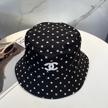 Chanel Polka Dot Logo Bucket Hat Black 