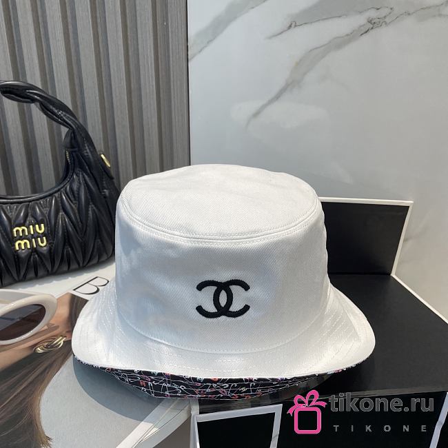 Chanel Reversible Logo Bucket Hat White - 1