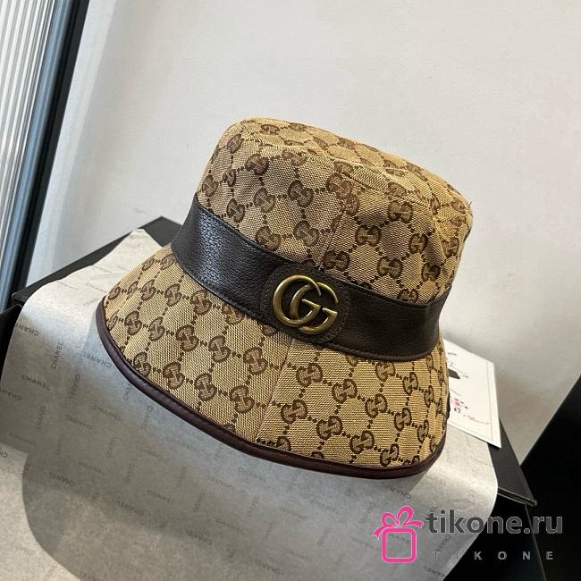 Gucci GG Canvas Bucket Hat with Leather Trim and Interlocking Logo - 1