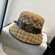 Gucci GG Canvas Bucket Hat with Leather Trim and Interlocking Logo - 1