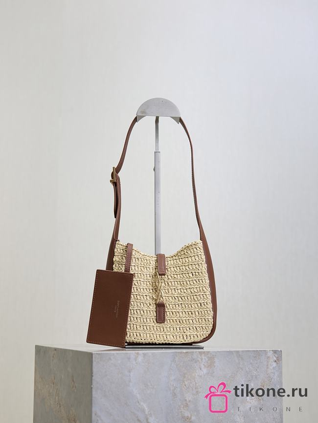 YSL Le 5 À 7 Supple Baby in Raffia Beige - 16×15×7cm - 1