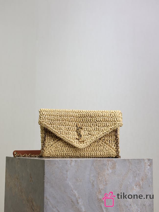 YSL Cassandre Chain Pouch In Beige and Leather - 19×12×3cm - 1