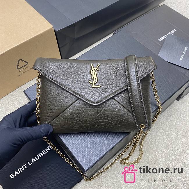 YSL Cassandre Chain Pouch In Lambskin Khaki - 19x12×3cm - 1
