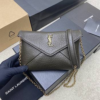 YSL Cassandre Chain Pouch In Lambskin Khaki - 19x12×3cm