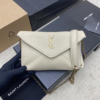 YSL Cassandre Chain Pouch In Lambskin White - 19x12×3cm