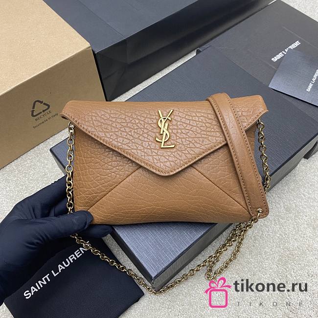 YSL Cassandre Chain Pouch In Lambskin Brown - 19x12×3cm - 1