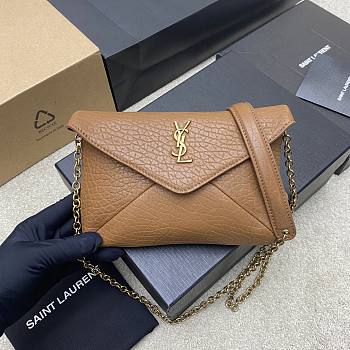 YSL Cassandre Chain Pouch In Lambskin Brown - 19x12×3cm