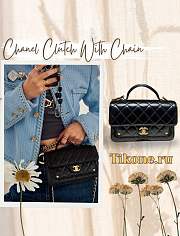 Chanel Clutch With Chain Shiny Lambskin Gold Tone Metal Black - 19x12x5cm - 1