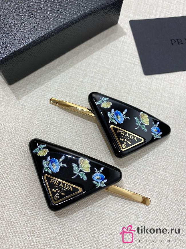 Prada Floral Print Hair Clips Black (set of two)  - 1